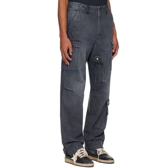 NWT Winnie New York Black Faded Denim Cargo Pants - Picture 2 of 10